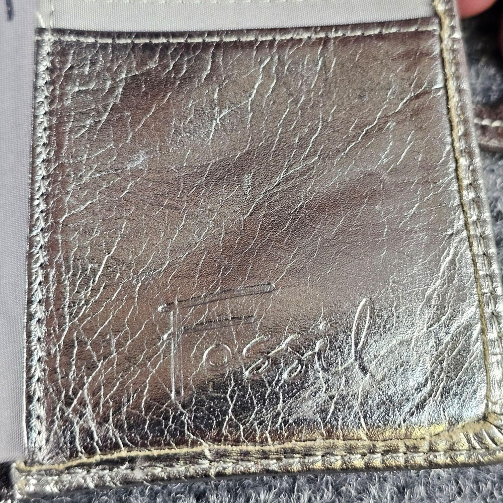 Fossil Wallet Womens One Size Silver Leather Butterfly Snap Studded Zip Pocket - Picture 6 of 7